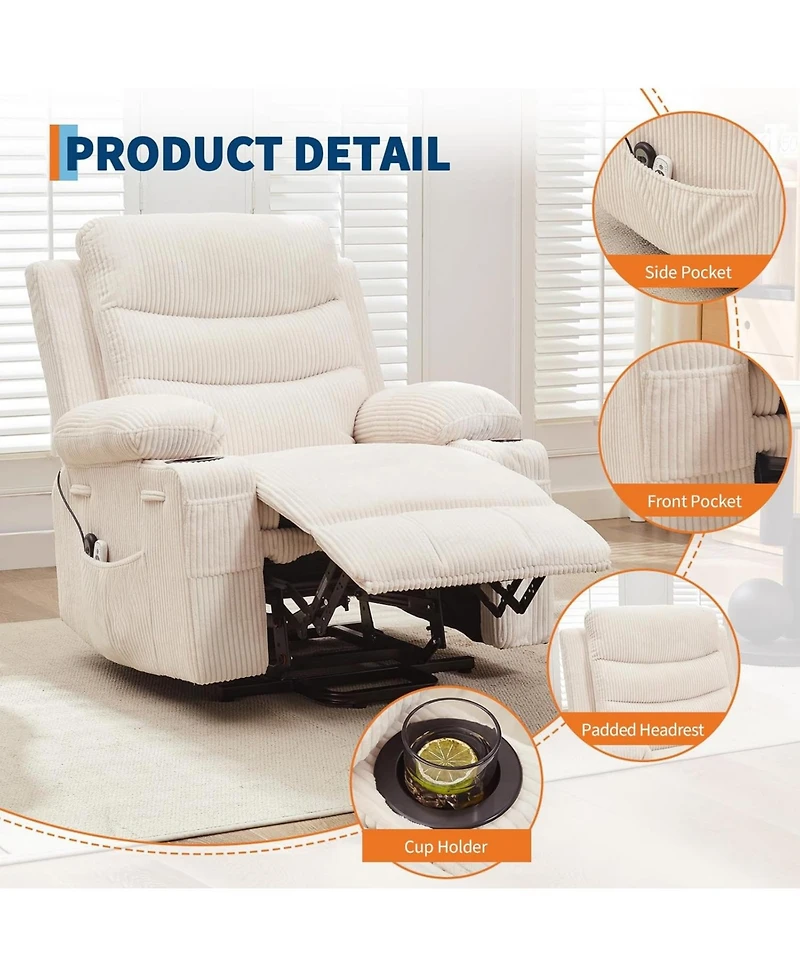 gaomon Power Lift Recliner Chair Massage & Heat, 135 Recline, Small-Space Use