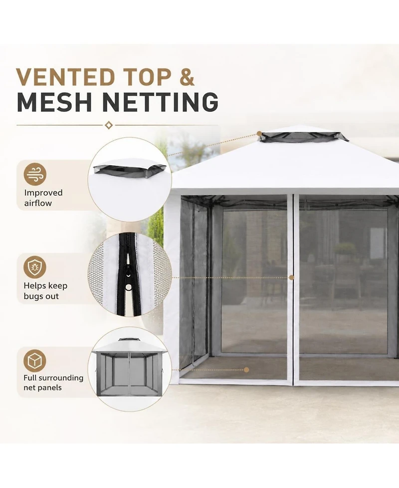 gaomon 10x10 Feet Outdoor Gazebo with Mesh Netting - Metal Frame Patio Canopy, Open Shelter for Garden, Backyard and Patio, 100 Sq Ft