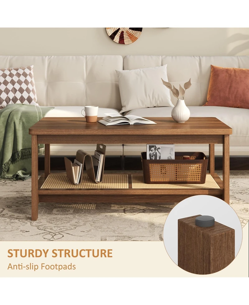 Living Room Table Sets of 2, Includes Tv Stand Storage Cabinet for Tv, Farmhouse Coffee with Shelf Bedroom, Walnut