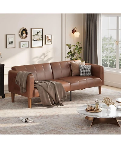 gaomon 75" Pu Leather Futon Sofa Bed,Convertible Loveseat, Adjustable Backrest, Side Pockets, Space-Saving Sleeper Sofa for Small Spaces