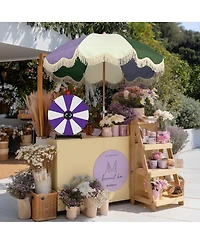 WinSpin 24" Prize Wheel Tabletop with Palm Springs Purple Green Fringe Umbrella for Outdoor Pop-up Shop Craft Booth