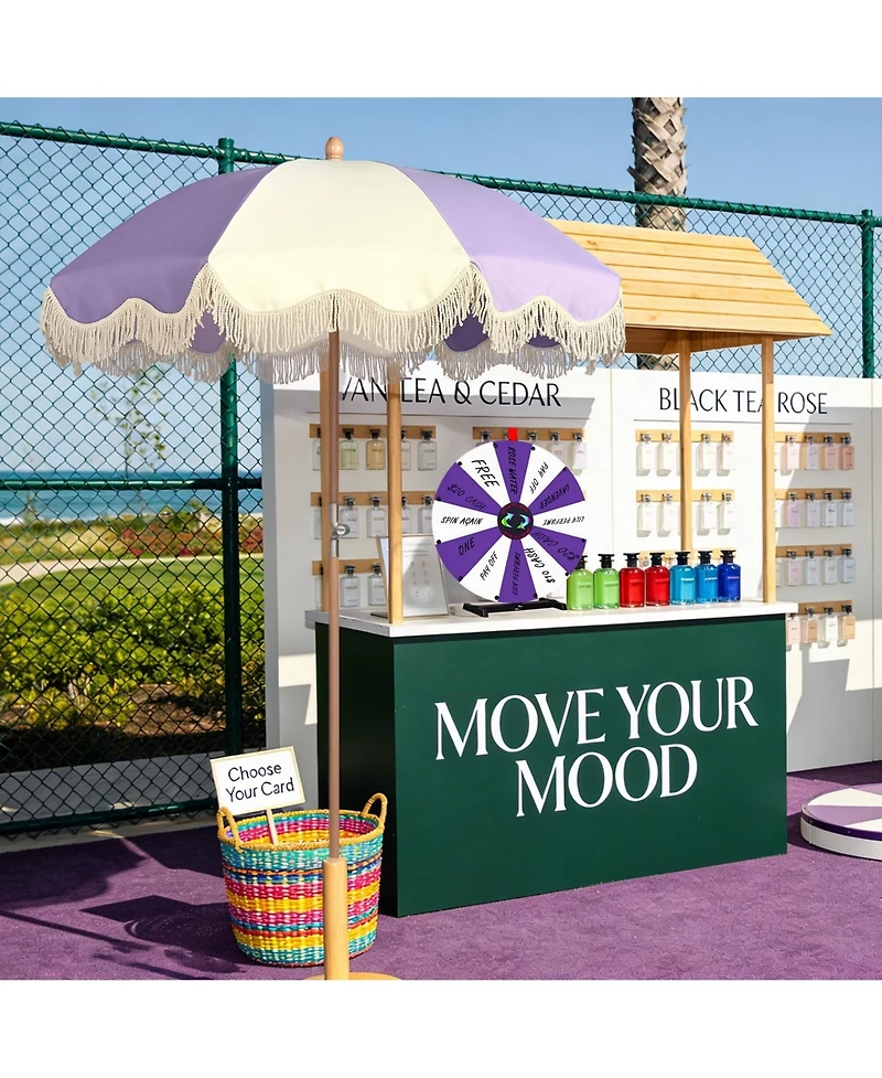 WinSpin 24" Modular Prize Wheel Tabletop with Palm Springs Purple Patio Umbrella for Outdoor Pop-up Shop Craft Booth