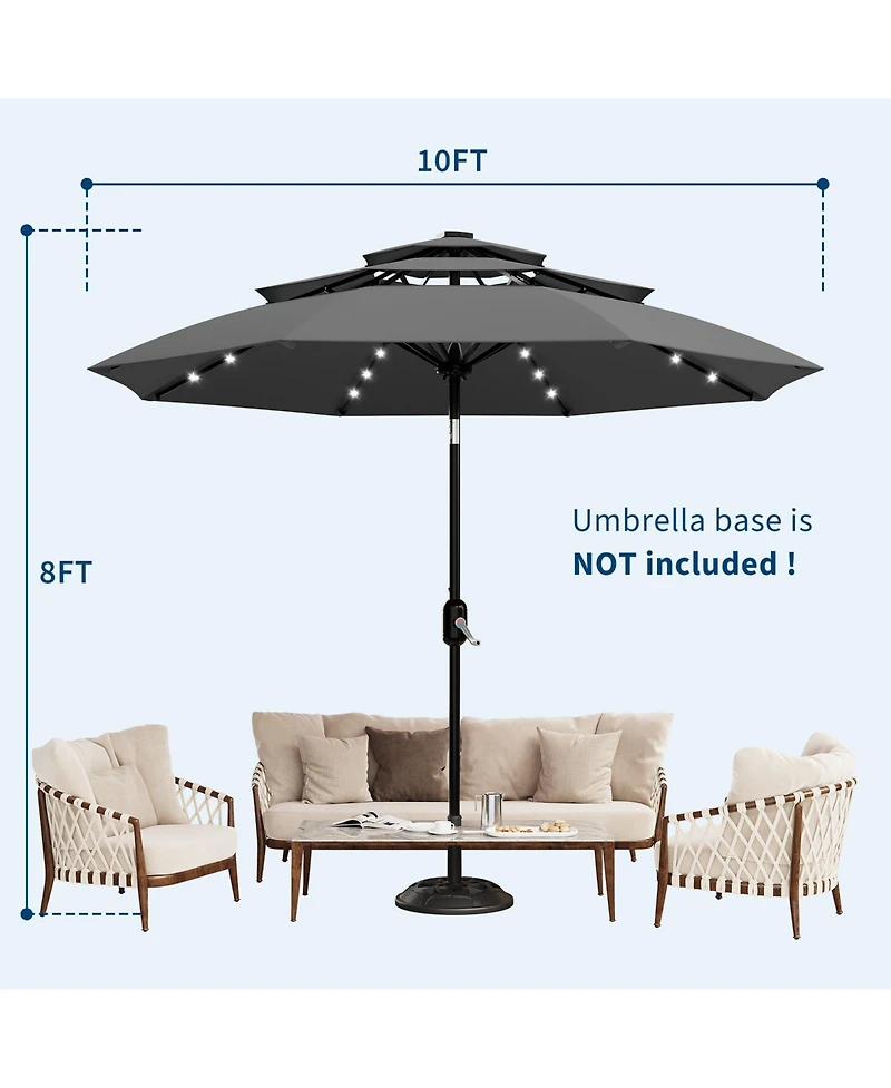 gaomon 3-Tier Solar Patio Umbrella, Vented Canopy, Easy Crank and Tilt, 8 Reinforced Ribs - Outdoor Market Parasol for Garden, Deck - 10feet