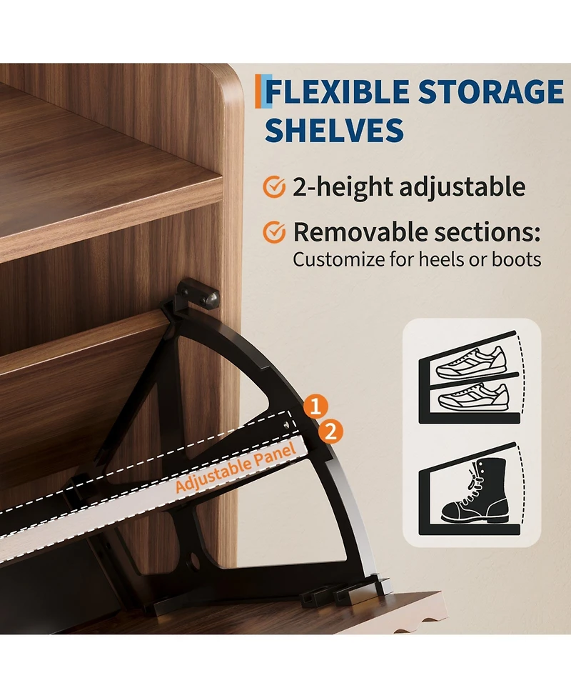 homfan Shoe Storage Cabinet with 2 Flip Drawers, Narrow Wood Hidden Fluted Shoe Rack Organizer Cabinet for Entryway