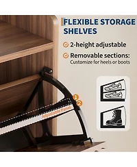 homfan Shoe Storage Cabinet with 2 Flip Drawers, Narrow Wood Hidden Fluted Shoe Rack Organizer Cabinet for Entryway