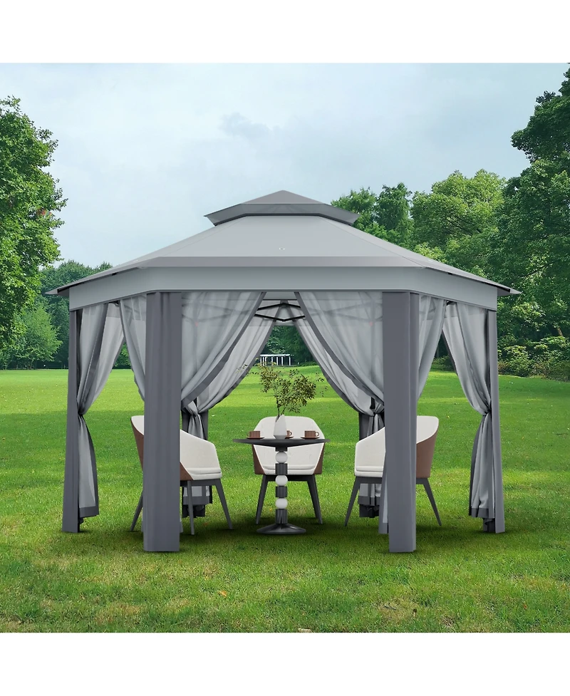 gaomon Hexagonal Pop-Up Gazebo with Mesh Walls, Adjustable Height and Carry Bag for Backyard, Garden and Patio