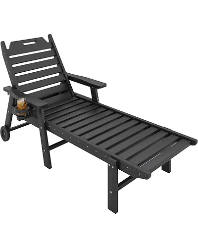 gaomon All-Weather Chaise Hdpe Lounge Chair, Built-in Cup Holder and Rolling Wheels for Patio, Poolside, Deck, Backyard