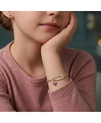 Gigi Girl Kid's/Young Teen 14k Gold Plated with Pink & Cubic Zirconia Safety Pin Dangle Heart Charm Adjustable Bracelet