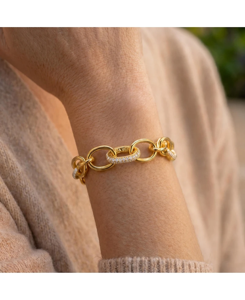 Rachel Glauber 14k Gold Plated with Cubic Zirconia Tubular Cable Link Love Knot Bracelet