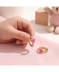 GiGiGirl 14k Yellow Gold Plated with Cubic Zirconia Pink Enamel Slim Hoop Earrings for Kids