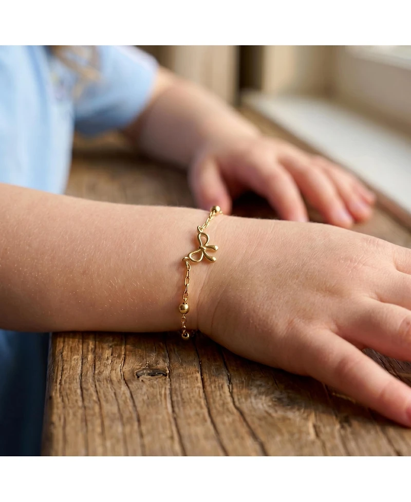 GiGiGirl 14k Yellow Gold Plated Adjustable Bracelet with Ribbon Charm and Beads for Kids
