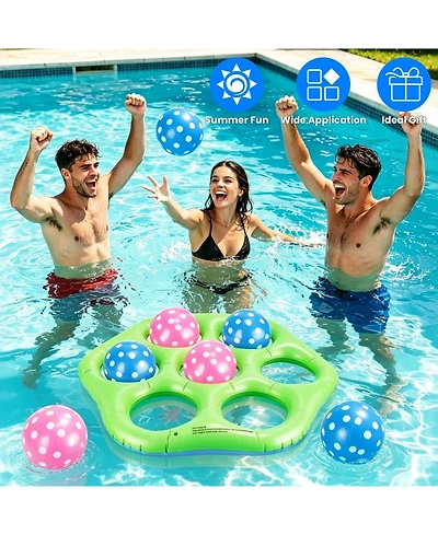 Zeny 1Piece Inflatable Tic-Tac-Toe Pool Game Set with 7 Balls Summer Water Toy Portable for Beach Backyard