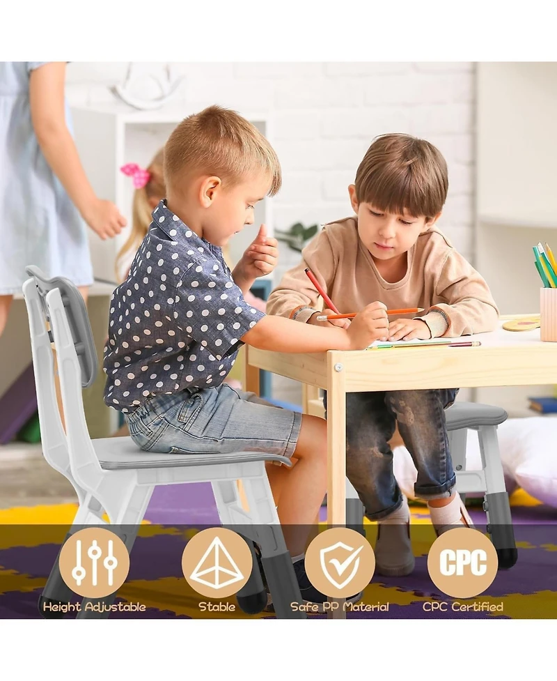gaomon 4 Set of Height-Adjustable Plastic Chairs, Ergonomic Backrest, Non-Slip Feet, Durable, for Home, Kindergarten and Classroom Activities