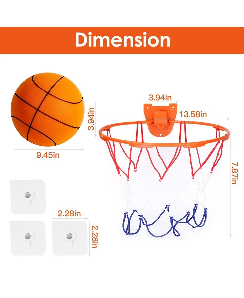 Zeny Silent Basketball with Ball Hoop Foam Bouncing Silent Basketball Uncoated High Density Foam Ball Indoor Low Noise Training Ball