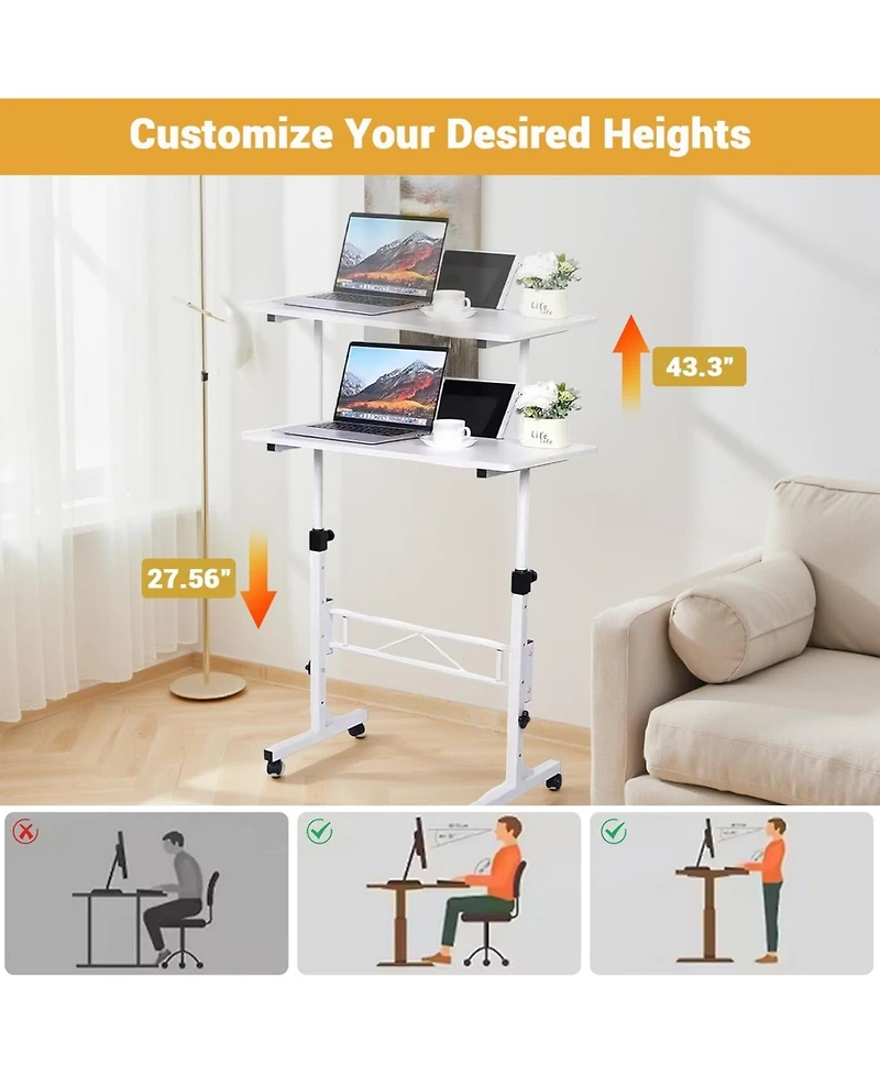 gaomon Mobile Standing Desk, Height Adjustable Sit-Stand Table, Rolling Portable Computer Workstation for Home Office