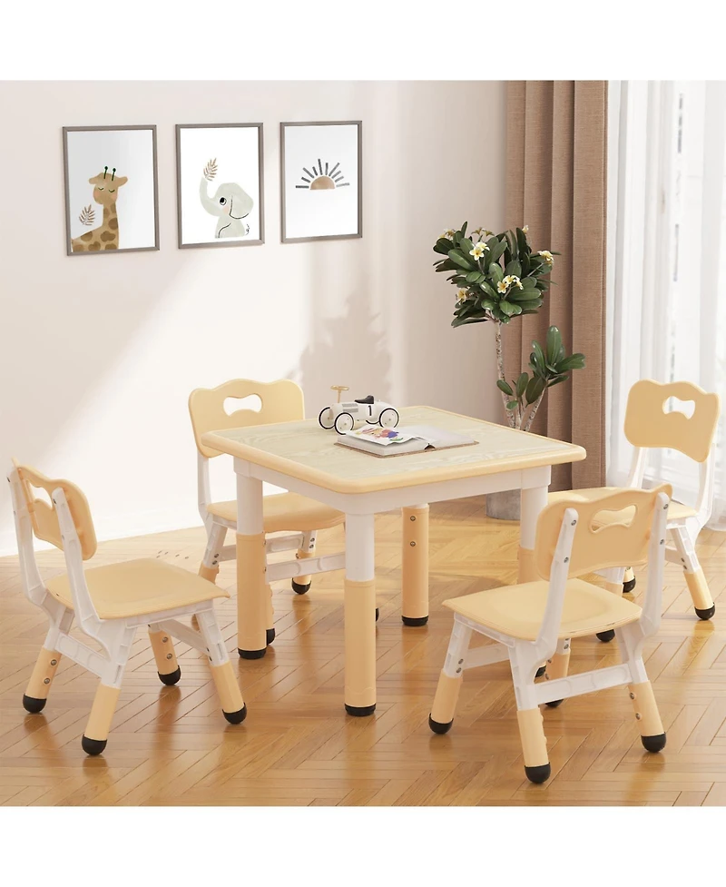Gaomon Kids Table and 4 Chairs Set with Graffiti Desktop, Height Adjustable Toddler Table and Chairs, 4 in 1 Play Table for Reading, Drawing, Playing
