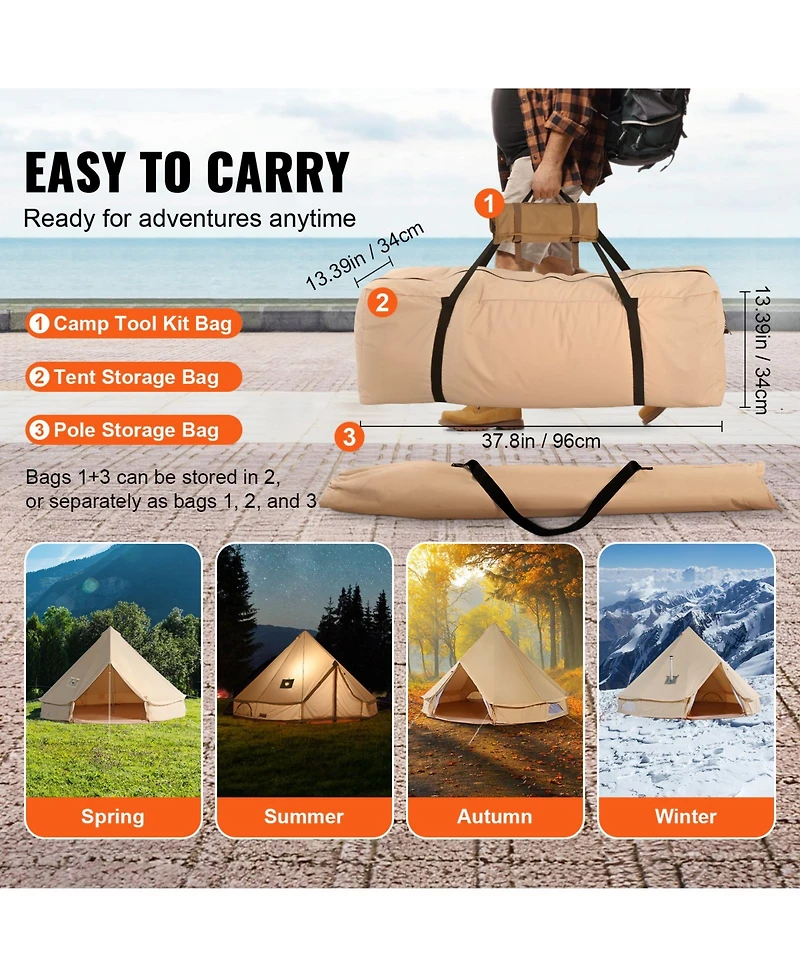 Vevor Canvas Bell Tent Season Camping Yurt Tent with Stove Jack