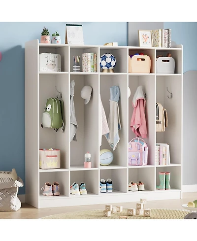 gaomon 5-Section Classroom Coat Locker with 10 Cubbies, Daycare Cubby Storage Organizer with 10 Hooks for Home, School, Nursery, Kindergarten