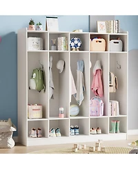 gaomon 5-Section Classroom Coat Locker with 10 Cubbies, Daycare Cubby Storage Organizer with 10 Hooks for Home, School, Nursery, Kindergarten