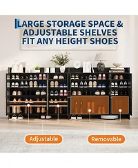 gaomon Shoe Cabinet Storage for Entryway, Rattan Cabinet, Wooden Rack with 3 Doors