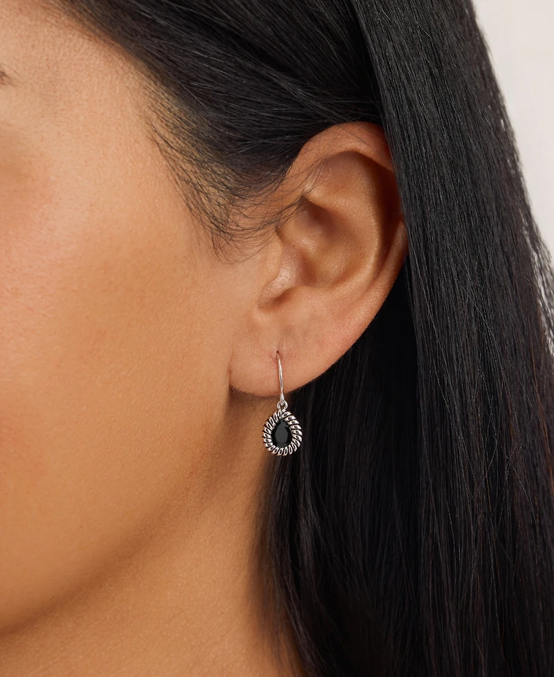 Macy's Sterling Silver Crystal Pear Rope Edge Earrings