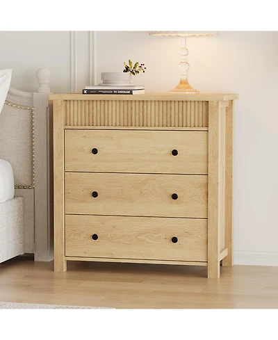 homfan 3 Drawer Dresser for Bedroom Nightstand Wooden Chest of Drawers, Fluted End Table, Storage Organizer for Living Room, Hallway and Entryway