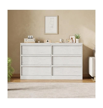 homfan 6-Drawer Storage Dresser Wide Antique Chest of Drawers for Clothes, Linens and Bedroom Organization