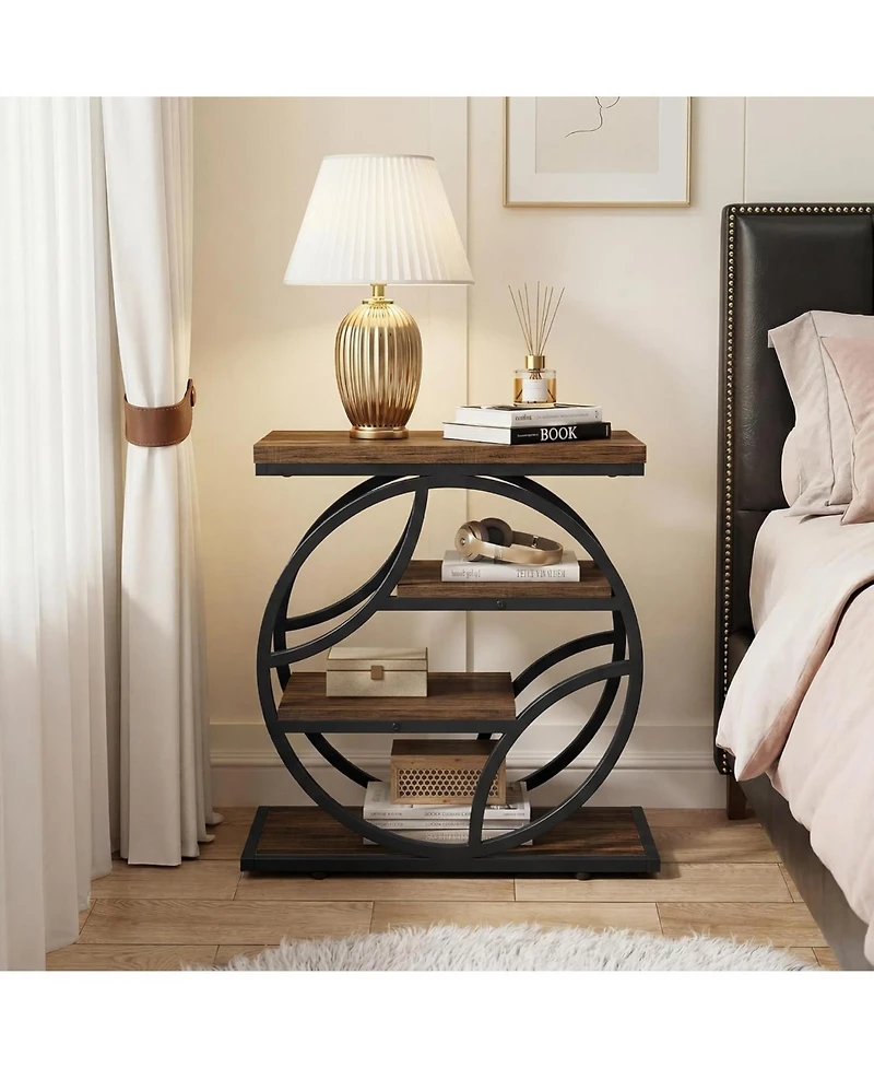 Tribesigns Side Table with 4-Tier Storage Shelf Set of 2, 25-Inch Living Room Narrow End Table, Small Industrial Nightstand with Geometric Metal Frame