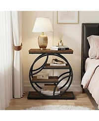 Tribesigns Side Table with 4-Tier Storage Shelf Set of 2, 25-Inch Living Room Narrow End Table, Small Industrial Nightstand with Geometric Metal Frame