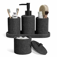 Clara Clark Complete Burlap Texture Polyresin Bathroom Decor and Accessory Set with Shower Curtain
