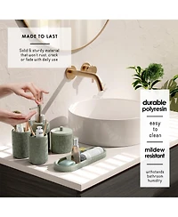Complete Burlap Texture Polyresin Bathroom Decor and Accessory Set with Shower Curtain