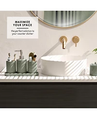 Complete Burlap Texture Polyresin Bathroom Decor and Accessory Set with Shower Curtain
