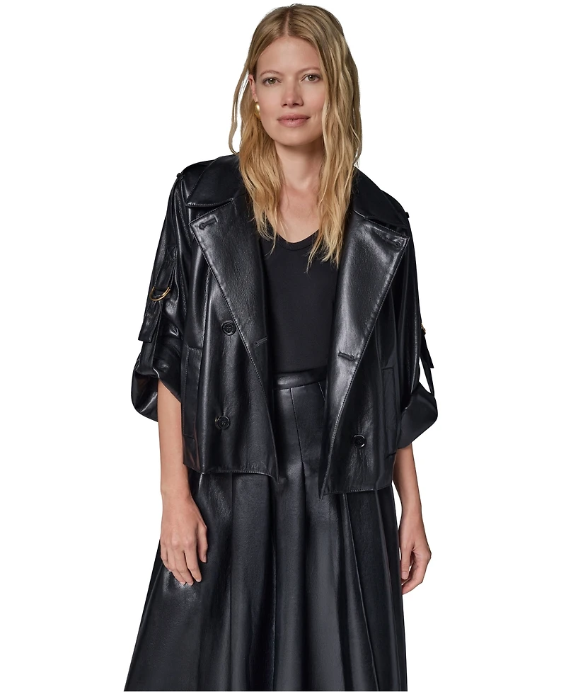 Donna Karan New York Petite Roll-Sleeve Collared Short Jacket