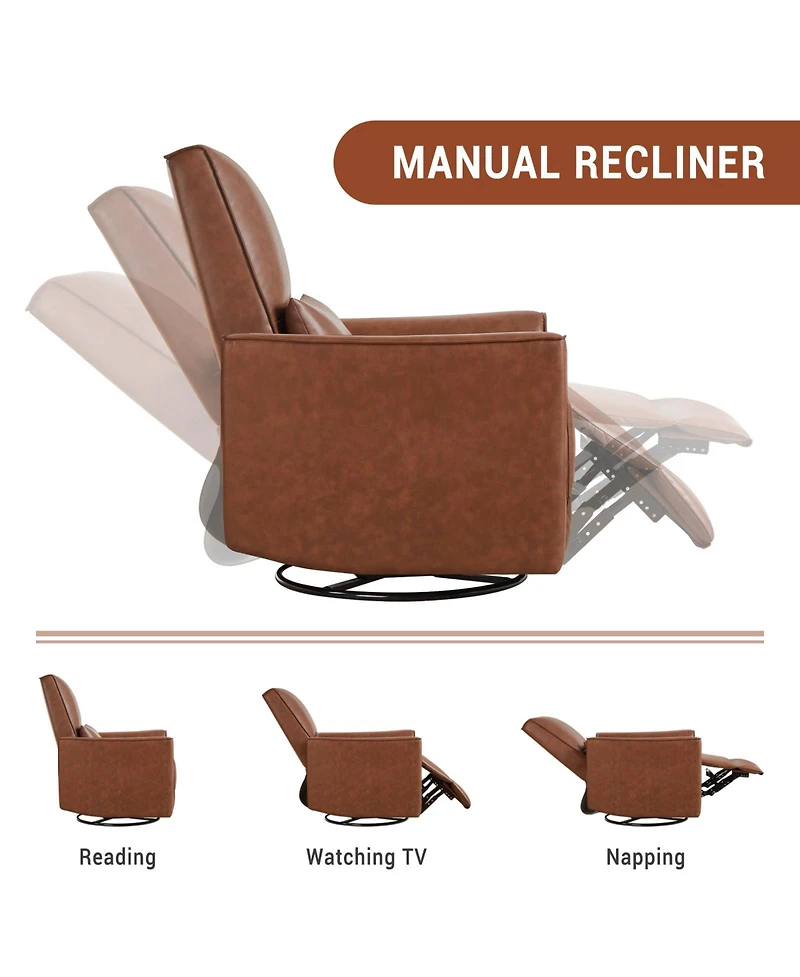 homfan 360degree(s) Swivel Rocking Recliner Chair – Deep Seat Pu Leather Lounge Chair with Lumbar Support and Padded Armrests
