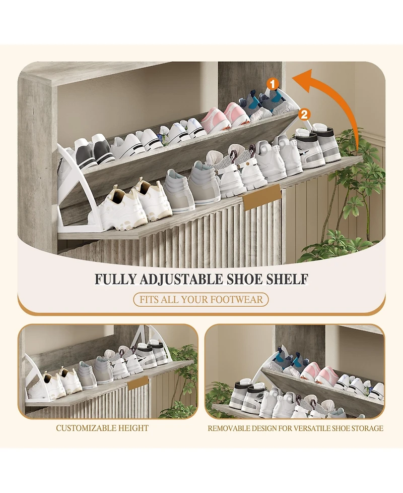 gaomon Entryway Shoe Storage Cabinet with double Flip Drawers, Wooden Organizer Adjustable Shelf, Slim Freestanding Rack