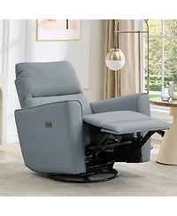 homfan Swivel Recliner Chair with Charging Port, Pu Leather Upholstered Swivel Glider with Adjustable Footrest and Curved Armrest