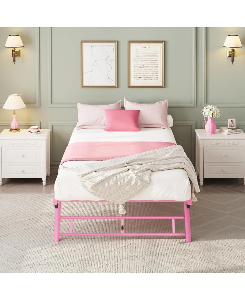 gaomon Trundle Bed Twin with Lockable Wheels, Pop Up Twin Trundle Bed, Sturdy Metal Foldable Bed Frame for Living Room, Bedroom and Guest Room