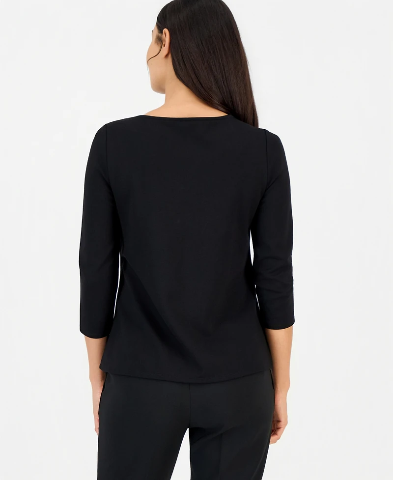 Anne Klein Essentials Petite 3/4-Sleeve Asymmetrical Button Top