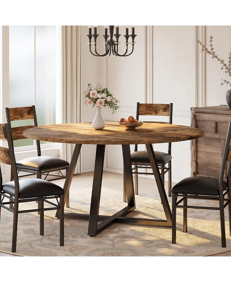 gaomon Round Dining Table Set for 4, 5-Piece Wooden Circle Kitchen Table with 4 Upholstered Chairs, Robust Frame for Small Spaces and Apartment