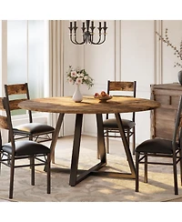 gaomon Round Dining Table Set for 4, 5-Piece Wooden Circle Kitchen Table with 4 Upholstered Chairs, Robust Frame for Small Spaces and Apartment