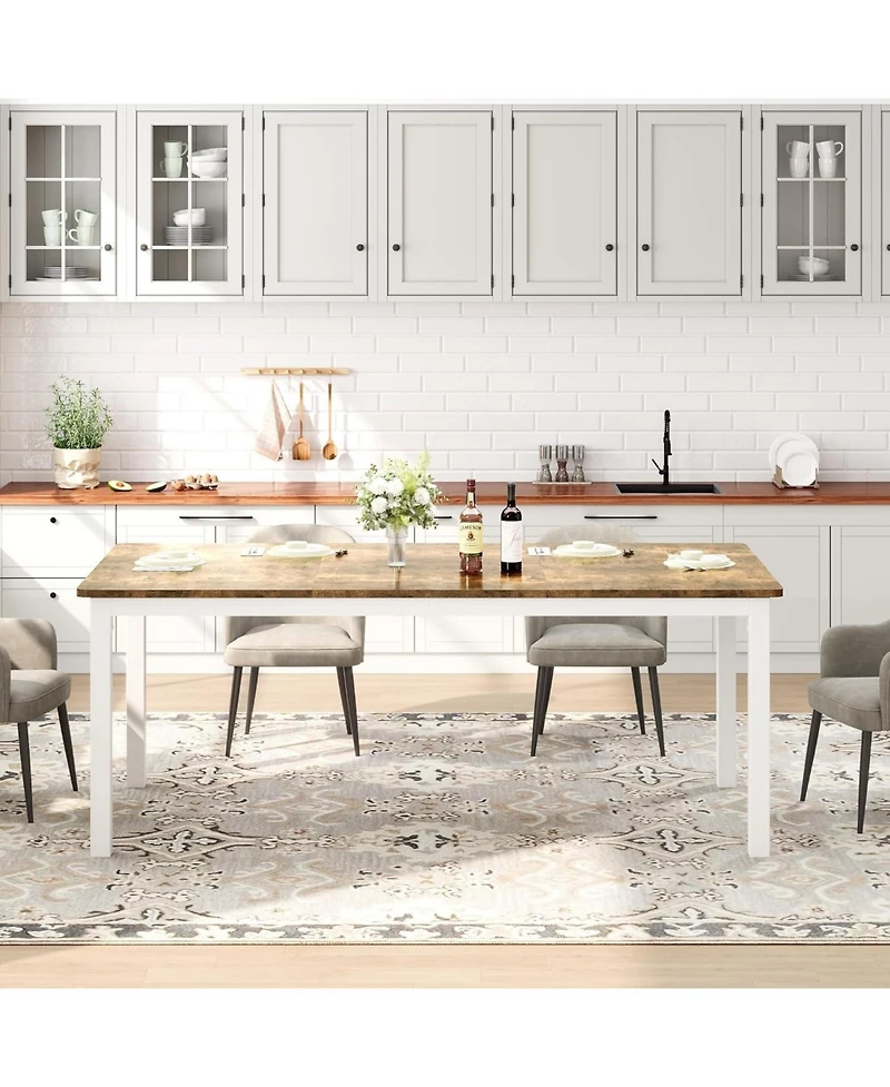 gaomon Industrial Dining Table for 4-6, Large Rectangular Kitchen with Rounded Corners