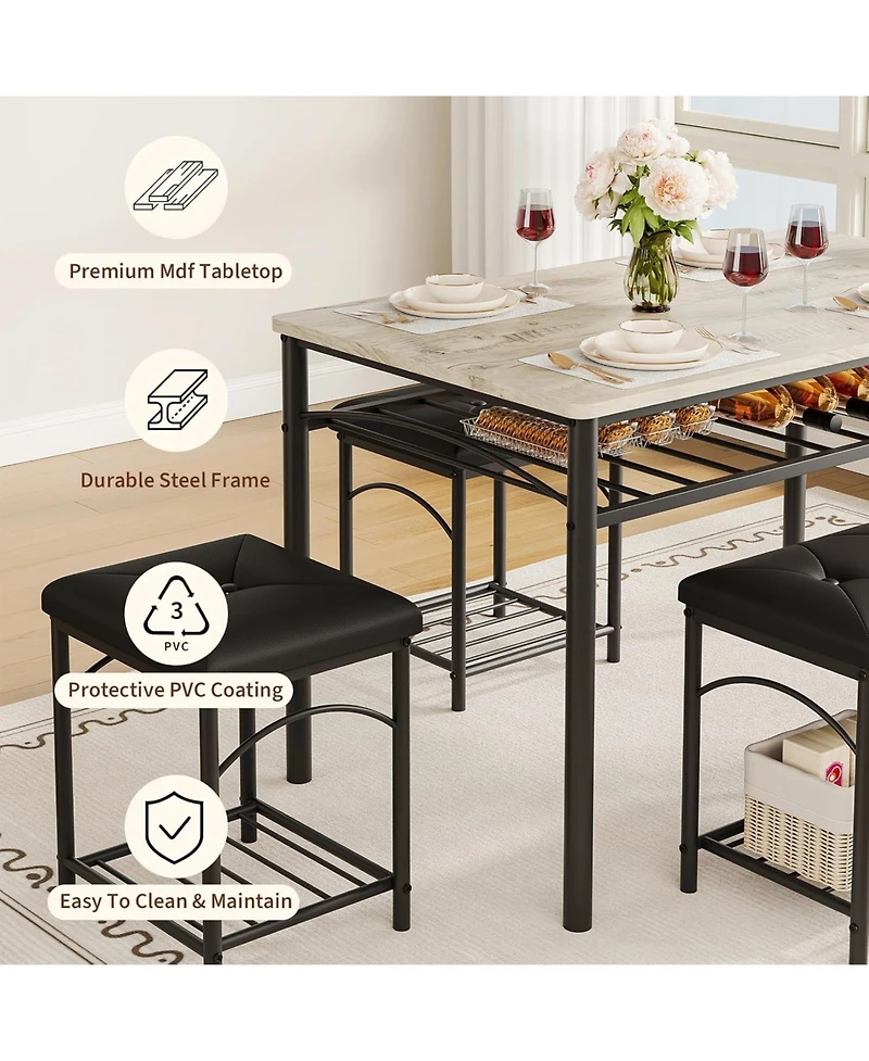 gaomon Dining Table Set for 4 with Upholstered Benches and 2 Stools, Small Kitchen Table Chairs Set of 4 for Apartment, Studio