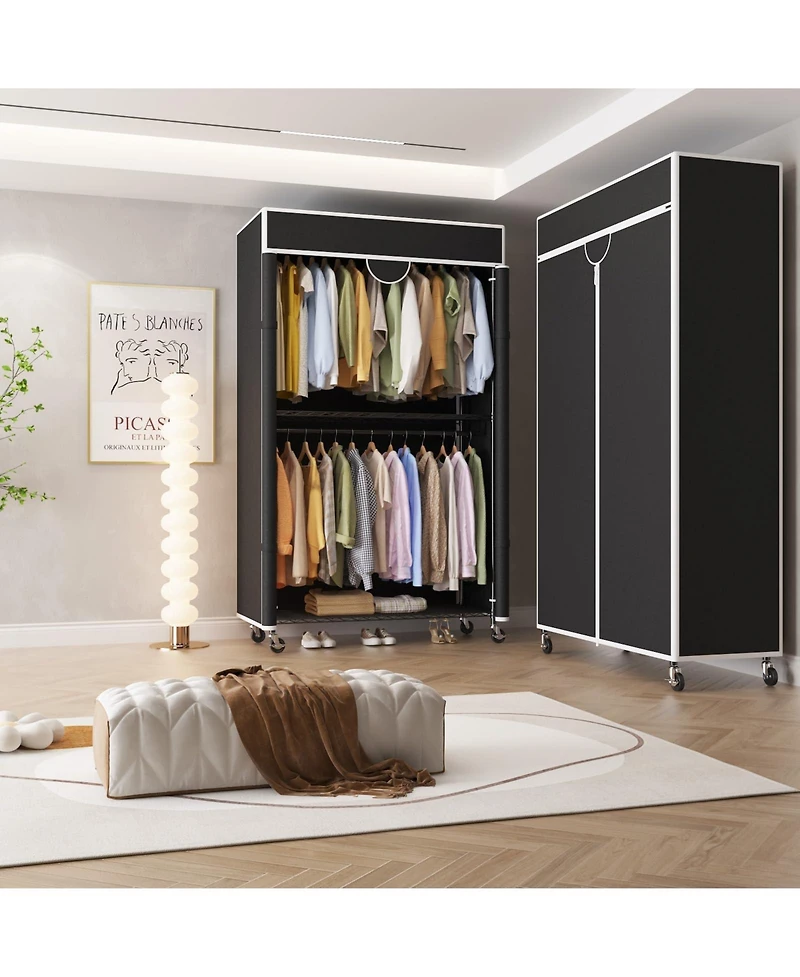 gaomon Heavy Duty Carbon Steel Portable Closet Wardrobe - Clothes Rack with Cover