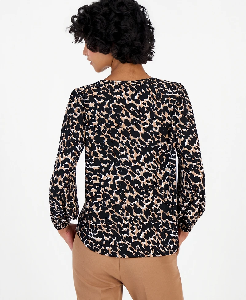 Anne Klein Essentials Petite Long-Sleeve Keyhole Blouse