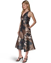 Donna Karan New York Women's Dupion Print Belted Midi Dress