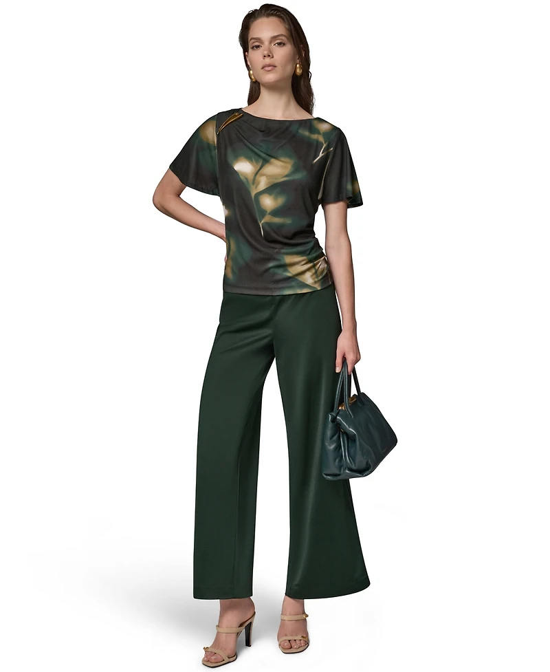Donna Karan New York Women's Printed Jersey Boat Neck Top