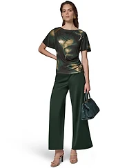 Donna Karan New York Women's Printed Jersey Boat Neck Top