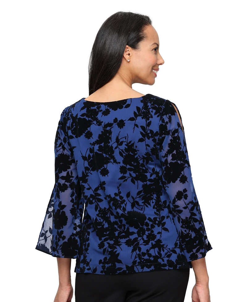 Alex Evenings Women's Flocked Yoryu Split-Sleeve Blouse
