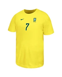 Nike Big Boys and Girls Vini Jr. Yellow Brazil National Team Name & Number T-Shirt