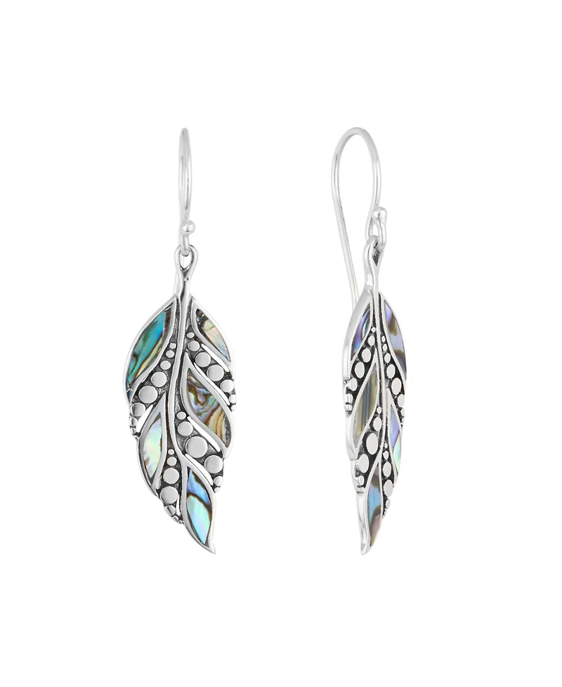 Macy's Abalone Oxidized Dotted Feather Drop Earrings